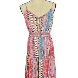 SHEIN 1X Boho Midi Dress Plus Size Smocked Waist Tiered Flowy Sundress Geometric